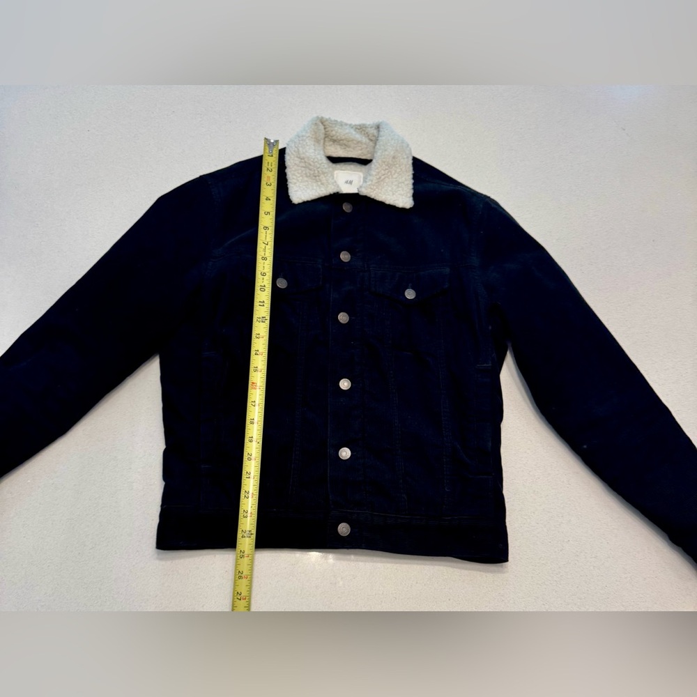 H&M Black Corduroy Jacket with Cream Sherpa Collar